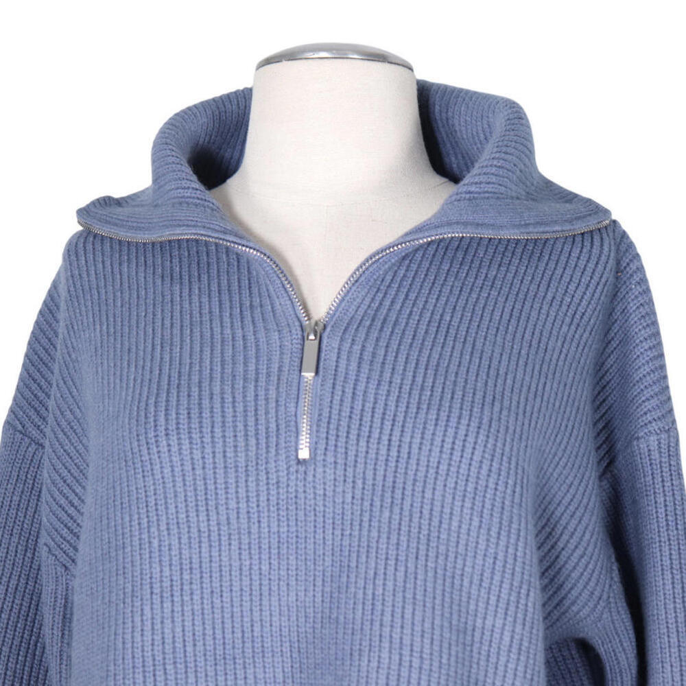 H&M Women Small Pigeon Blue Half Zip Rib Knit Sweater Wool Blend Relaxed Fit NWT - Picture 8 of 15